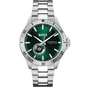 HUGO BOSS-Analog Watch Troper Automatic Mech-Automatic Green Round Dial Men's Watch|Stainless Steel Material|Silver Color Band - 1514200 S-Tier