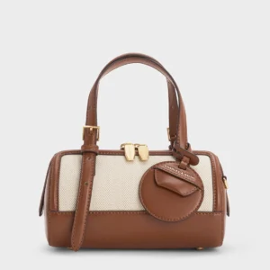 Charles&Keith-Enola Canvas Two-Tone Bowling Bag - Chocolate