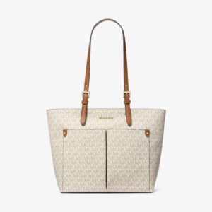 Michael Kors Jet Set Medium Logo Pocket Tote Bag Offwhite