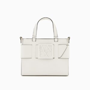 Armani Exchange-MEDIUM TOTE BAG WITH DOUBLE HANDLES AND SHOULDER STRAP White