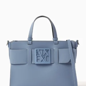 Armani Exchange-Logo Plaque Big Tote Bag in Faux Leather