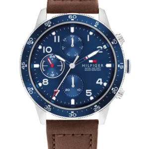 Tommy Hilfiger-Brown Leather Blue Dial Men's Multi-function Watch - 1791946 S-Tier