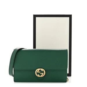 GUCCI-Dollar Calfskin like Interlocking G Chain Wallet Emerald S+Tier