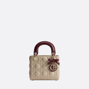 DIOR-Lady Dior Mini Bag with Dior Chain Gold Lambskin leather, two-tone caning, Trench and Hermitage red S+Tier